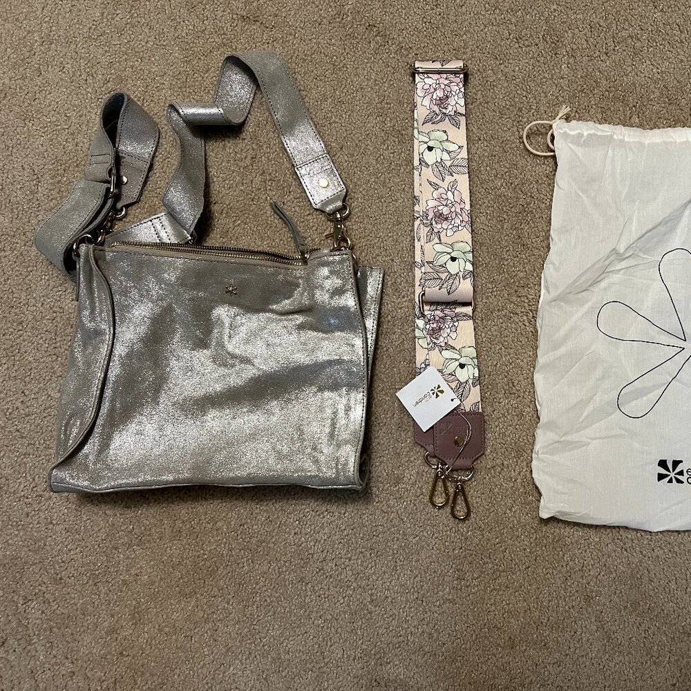 Erin Condren Metallic Silver Suede Crossbody Bag